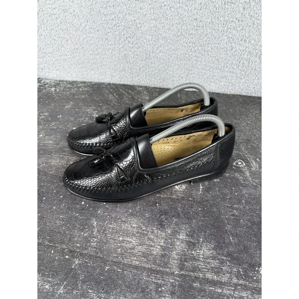 Vtg Zelli Genuine Ostrich Leg Tassel Loafers Black Exotic Leather Italy Size 8.5